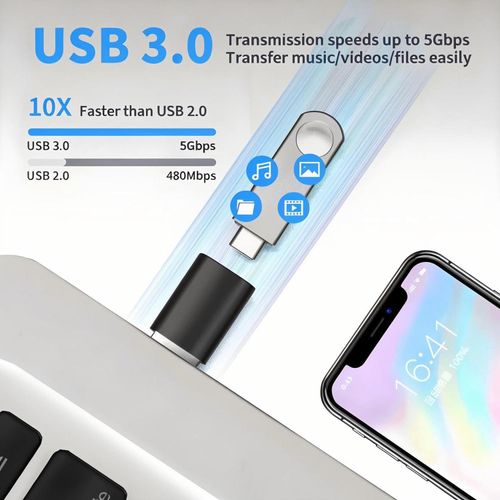 USB to USB C Adapter 6 Pack,20V/3A 60W USB 3.0 5Gbps Type C Female to A Male Charger Converter for iPhone 16 15 14 13 12 11 Pro Plus Max,Apple Watch Ultra iWatch Series 8 7,iPad Pro Air Mini