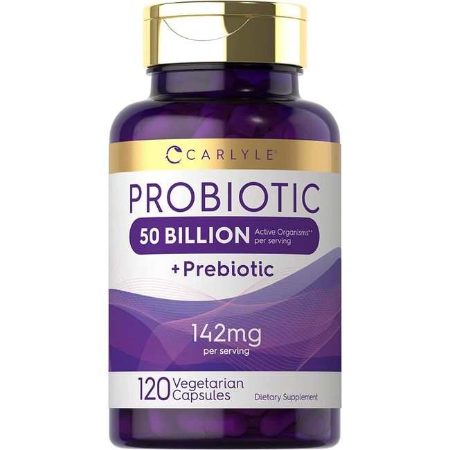 Probiotics 50 Billion CFUs | 120 Capsules | with Prebiotics | by Carlyle