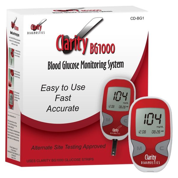 CD-BG1 Clarity Diagnostics Clarity BG1000 Blood Glucose Meter Kit 5 Sec Results