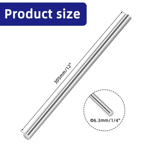 Etauwe 1/4" Diameter 12" Length 304 Stainless Steel Solid Round Rod for, Metal Solid Shaft Rods, for DIY Craft and Metal Working, 5 PCS