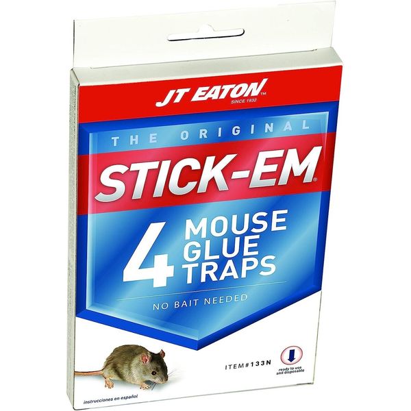 4PCS JT Stick-Em Mouse Glue Traps, Mice Glue Traps Pest Sticky Boards Non Toxic