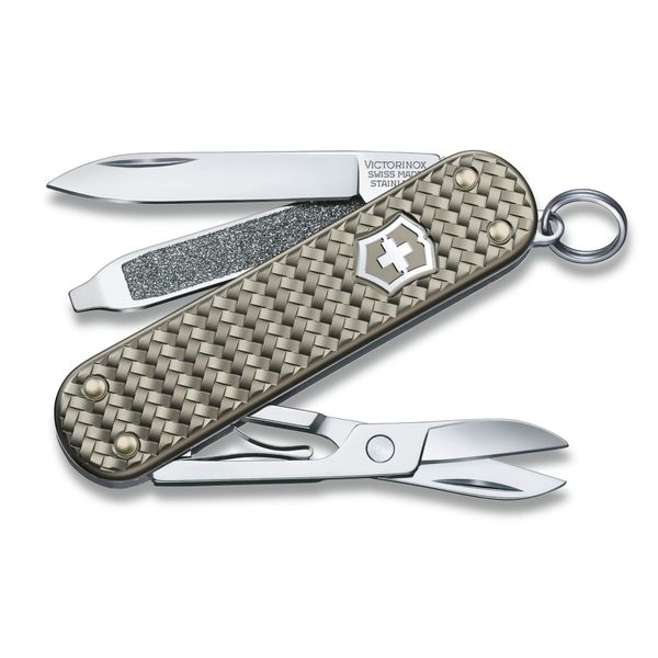 VICTORINOX 0.6221.4031G Classic Precious ALOX Collection, Infinite Gray, Multi-functional Knife, Outdoor, Camping, Scissors, Slotted Screwdriver, Includes Nail File, 5 Functions, Compact, Lightweight,