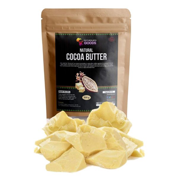 Motherland Goods Natural Cocoa Butter Chunks, 2 lbs Unrefined Raw Body Butter, Perfect for DIY and Craft Projects, Organic Butter Keep Scars Away, Premium Raw Butter From Ghana, West Africa (2 lbs)