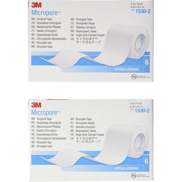 3M 1530-2 Micropore Paper Medical Tape 2 in. (2 Boxes of 6)