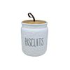 Acense Cookie Jar with Wooden Lid, White Ceramic