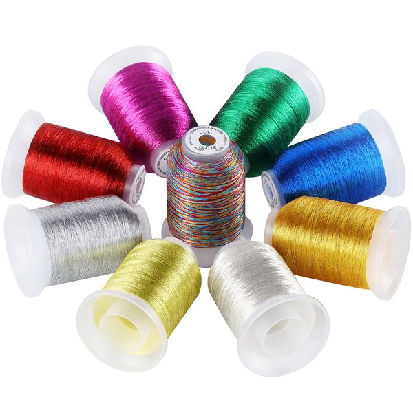 New brothread Metallic Machine Embroidery Thread 500m per Spool in 9 Colors Set