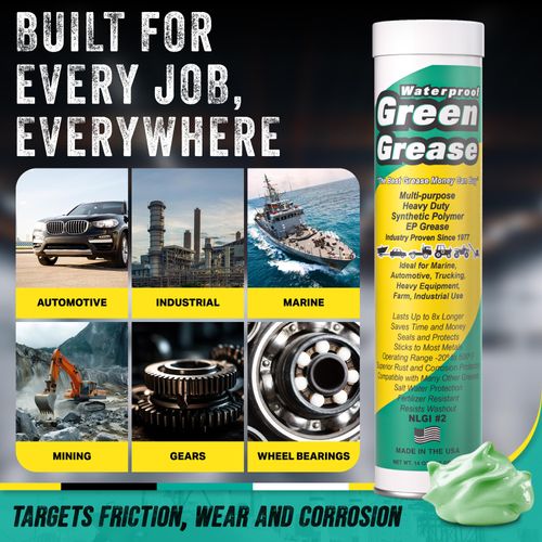 Ultra Heavy Duty Green Grease Tube (14oz - 1 Pack) - NLGI 2, High Temp, Waterproof Marine Grade, Rust Resistant Wheel Bearing Lubricant for Grease Gun - Marine, Auto, Farm & Home Use - American Made