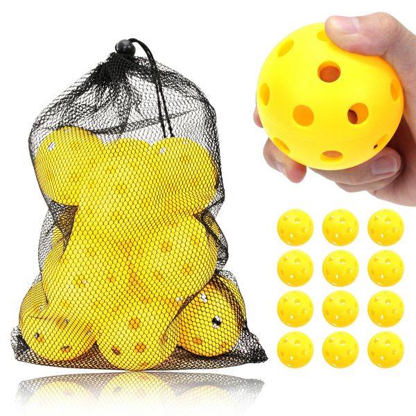 KaRaDaStyle Baseball Practice Balls, Perforated Balls, Batting, Training, Baseball, Practice, Kids, Firm, TPE Material, Diameter 2.8 inches (72 mm), Storage Bag Included (Yellow/Set of 12)