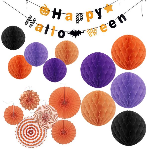 Tremendo Halloween Decoration, Decoration, Wall Decoration, Balloons, Accessories, Room Decor, Party Goods, Set of Honeycomb Balls, Paper Fans