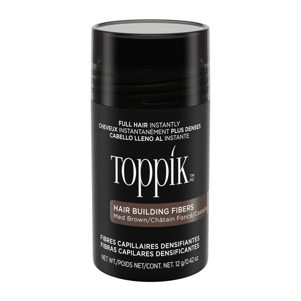 Toppik Hair Building Fibres Powder, Medium Brown, 12g Bottle - for A Thicker-looking Hairline, Crown and Beard, Instant Thinning Concealer for Men and Women ​