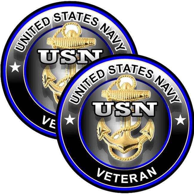 eDesign 2-Pack United States Navy Veteran Vinyl Sticker Decal - 4 Inches - Us Army Veteran Stickers for Car Truck Van Window Bumper Laptop Tablet Cup Tumbler Water Bottle and Any Smooth Surface