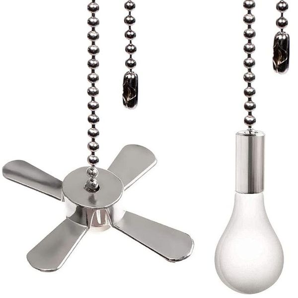 Ceiling Fan Pull Chain Ornaments Extension Chains with Decorative Light Bulb and Fan Cord 13.6 Inches Fan Pull Chain Set For Ceiling Light Lamp Fan Chain (Nickel)