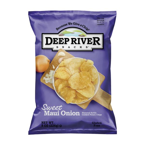 Deep River Snacks Sweet Maui Onion Kettle Cooked Potato Chips, Non GMO, 8 Ounce (Pack of 12)