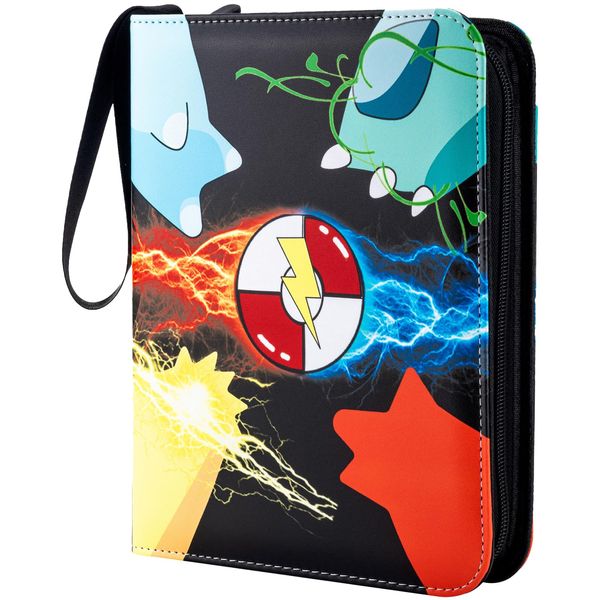 Jravkfi Card Binder 4 Pocket with 50 Removable Sleeves-Can Hold 400 Cards,3-Ring Zipper Sports Book is Gifts for Boys and Girls