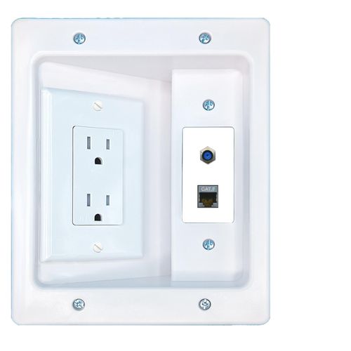 RiteAV CAT7 F81 Recessed Wall Plate Cable Concealer Management Kit with Power Outlet Hides Cords and Cables