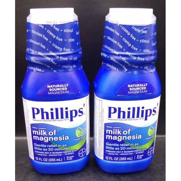 2 Pk Phillips Milk Of Magnesia Saline Laxative Fresh Mint Flavor Exp. 10/25 New