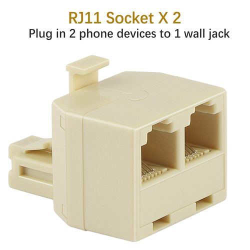 Uvital RJ11 Duplex Wall Jack Adapter Dual Phone Line Splitter Wall Jack Plug 1 to 2 Modular Converter Adapter for Office Home Fax Model Cordless Phone System, Yellow, Wireless(2 Pack)