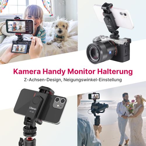 ULANZI ST-06S Mobile Phone Holder Mobile Phone Tripod Adapter Accessory for Tripod Selfie Stick Smartphone Holder with 2 Cold Shoes and 1/4 Inch Thread 360° and 180° Rotatable Mobile Phone Holder