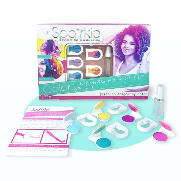 SPA*RKLE Color Changing Hair Chalk Set by Bright Stripes - 5 Bright Hair Chalk Powders - 3 Color Changing & 2 Solid Color