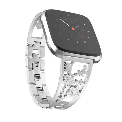 Mtozon Stainless Steel Bands Compatible with Fitbit Versa 2/Versa Lite/Versa for Women, Luxurious Bling Bracelet with Rhinestone Metal Wristbands, Silver