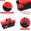 MAXPOWER Small Tool Box, 14-inch Plastic Tool Boxes with Handle, Removable Tray with Dual Lock Secured, Red Toolbox for Home