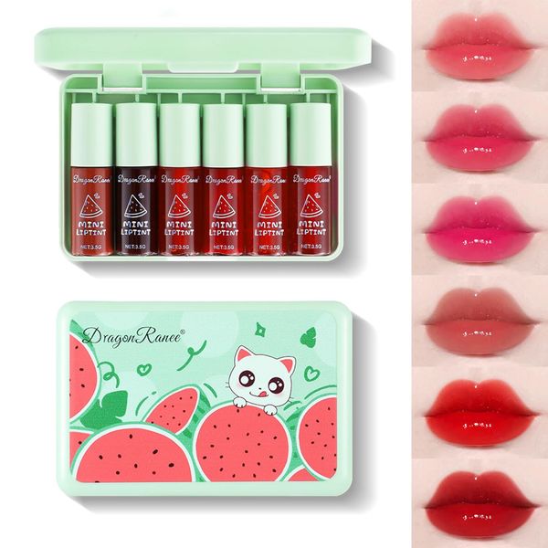 6 Colors Lip Tint Stain Set, Plumping Mini Liquid Lipstick, Watery Lip Gloss Moisturizing Tinted Lip Balm, Multi-use Lip and Cheek Tint, Long lasting Non-Stick Cup Waterproof Lip Stain