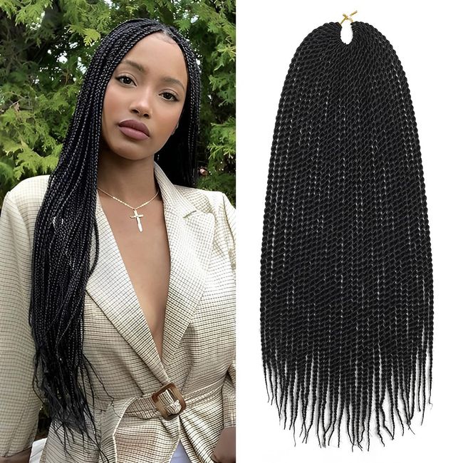 Crochet Braids Senegalese Twist Crochet Hair 7 Packs Pre Looped Micro Senegalese Twist Braiding Hair Ombre Crochet Braids for Women (18inch, 1B)