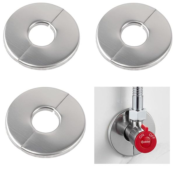 Wall Split Flange, HONSNKS 3Pcs Self Adhesive Round Escutcheon Plate 304 Stainless Steel Wall-mounted Pipe Hole Cover for Various Pipes (51mm/2inch ID)