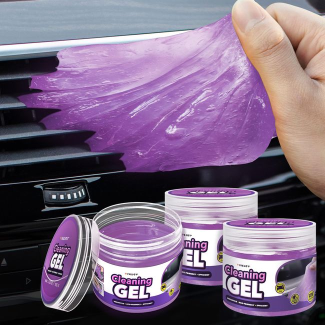 FiveJoy Car Cleaning Gel Kit - Universal Car Detailing Putty for Car Interior - Reusable Car Goop Cleaner Supplies Auto Slime for Home, Office, Keyboard, Computer (Purple, 3Pack (16.8oz))