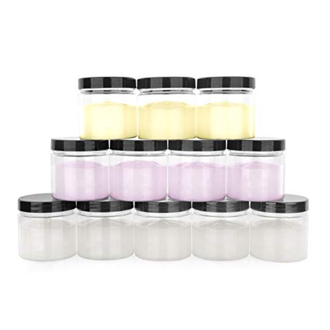 4 Ounce Empty Clear Plastic Slime Jars With Lids and Labels 12 pack