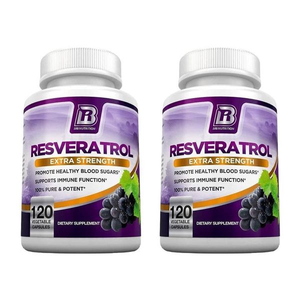 BRI Nutrition Resveratrol - 2 Packs of BRI Nutrition Resveratrol 120 Vegetarian Capsules