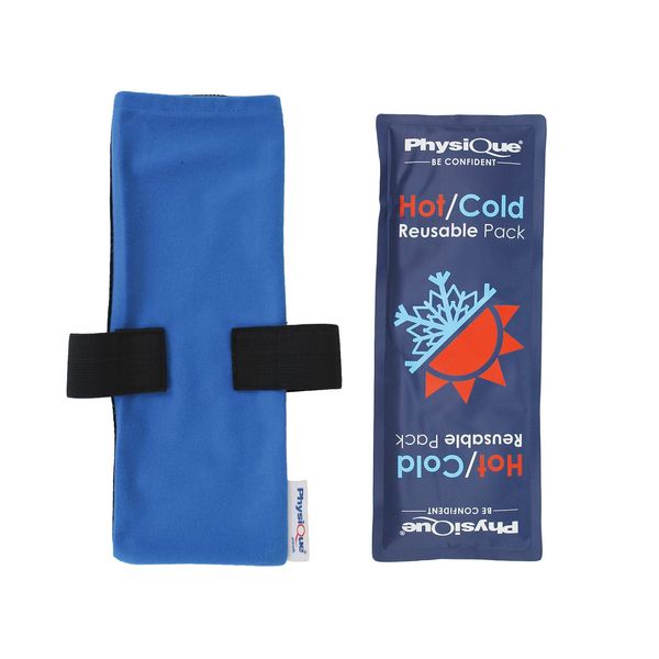 PHYSIQUE - Reusable Hot and Cold Pack - Use as Heat Pad or Ice Pack for Instant Pain Relief, Perfect for Soothing Headaches or Menstrual Pains - Long (34 cm x 13 cm) with Freehand Sleeve… Blue