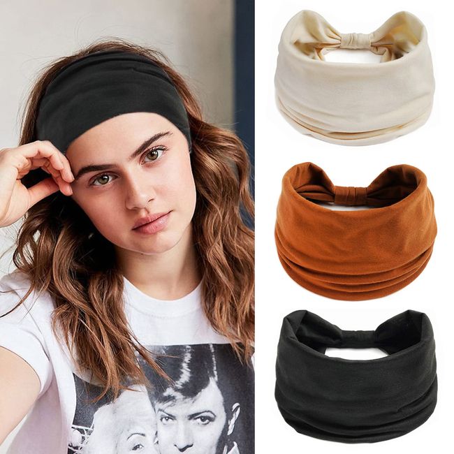 Haarband Damen 3 Stück Haarreifen Damen Breit Haarreif Breit Stirnbänder Damen Einfarbig Frauen Breites Haarband Lauf Yoga Kopfwickel Haarbänder Elastische Haarband Haaraccessoires