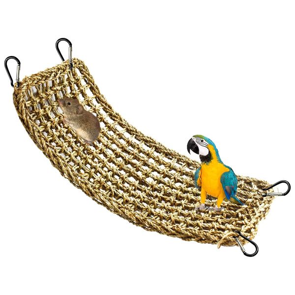 19.7 x 7.87 Bird Seagrass Mat Natural Seagrass Woven Net Rat Cage Accessories Bird Foraging Chew Wall Toys Climbing Rope Ladder Chew Toys for Parrots Cockatoos Lovebird Cockatiel Hamster Parakeet