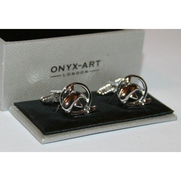 Onyx Art Novelty Men Cufflinks - Dolphin in Ring Design