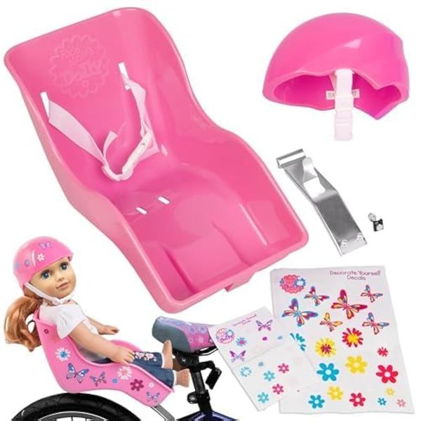 Original Doll Bicycle Seat & Helmet Pack (Pink)-Bike Attachment for All 18"-22" -W Decals! Kids Xmas Gift, Fits Most Bikes Compatible w American Girl