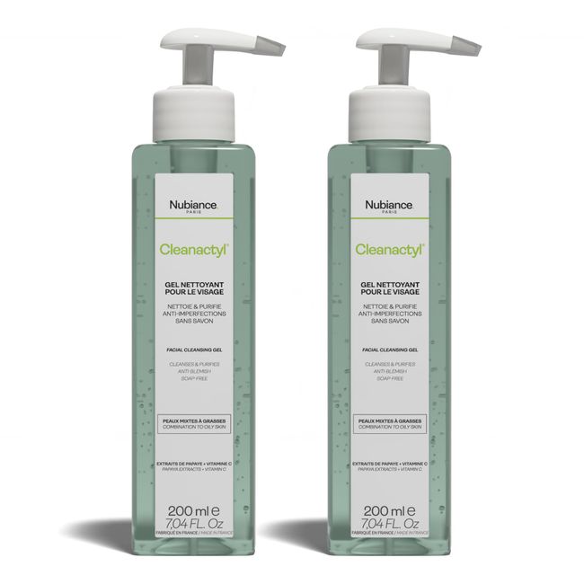 NUBIANCE - Cleanactyl® Reinigungsgel - 2x200ml - Für Misch- bis Fettige Haut, Akne - Feuchtigkeitsspendend, Reinigend - Für Männer & Frauen