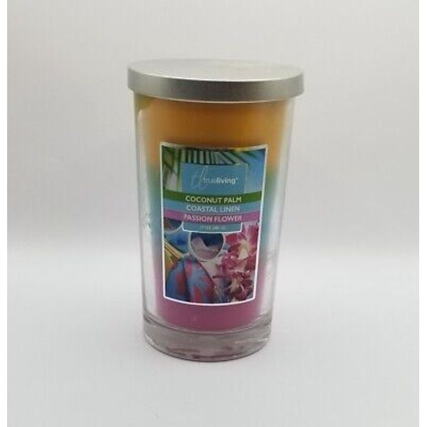 True Living Triple Scent Coconut Palm Coastal Linen Passion Flower 17 Oz Candle