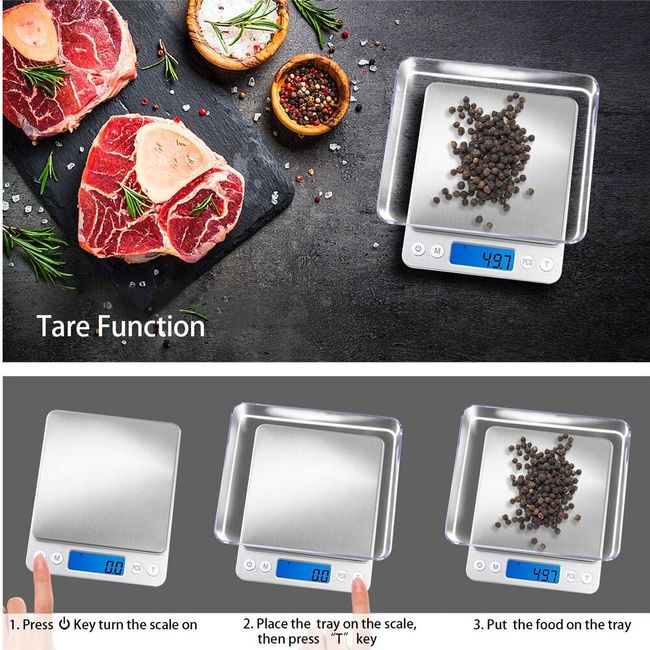 Digital Kitchen Food Scale 0.1~3kg 2 Trays, Tare Function