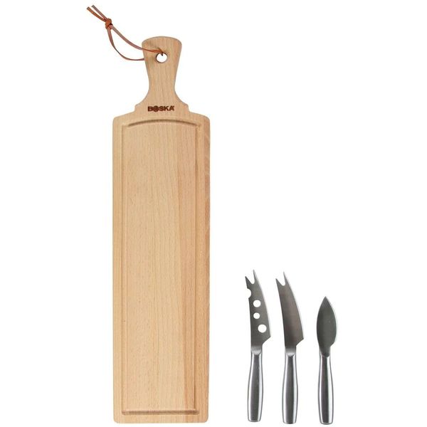 Boska Amigo Cheese Set with Cheese Board and Three Knives / Wood / Stainless Steel / Brown / Silver / 445 x 110 x 15 mm