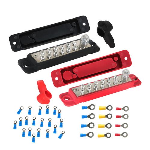 WFLNHB 12 Point Busbar Bus Bar Power Distribution 180A 12V DC Red and Black Pair