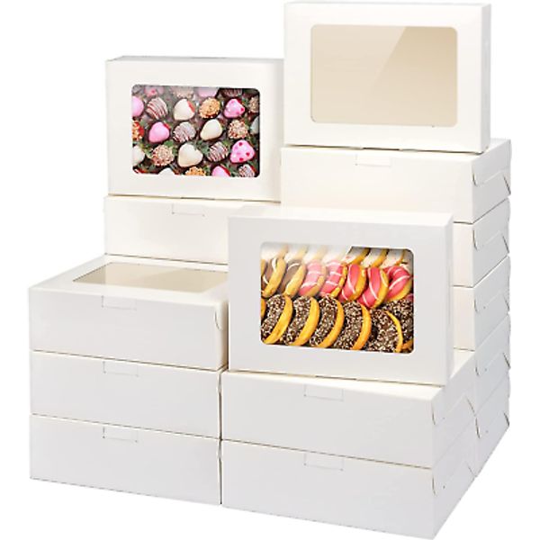 8X6X2.5In 20Pcs White Cookie Boxes with Window, Pastry Boxes for Gift Giving, Tr