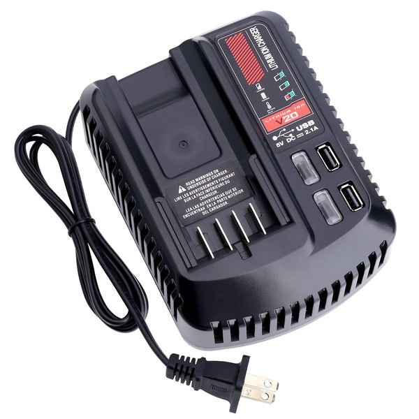 Biswaye Replacement for Craftsman Battery Charger CMCB104, Compatible with Craftsman V20 Series 20V Battery CMCB204 CMCB202 CMCB201 Power Tool Battery Charger, V20 Charger with 2 USB Ports