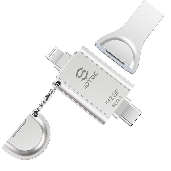 Apple MFi Certified USB Memory iPhone 512GB Flash Drive iPhone Memory USB iPhone 12 Memory iPad USB Flash Memory Lightning Memory (512GB, Silver)