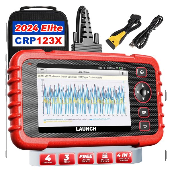 LAUNCH OBD2 Scanner CRP123X Elite Car Scanner,2024 Lifetime Free Online Update Diagnostic Scan Tool with SAS/Throttle Reset,ABS SRS Transmission Car Check Engine Code Reader,Auto VIN,Battery Test…