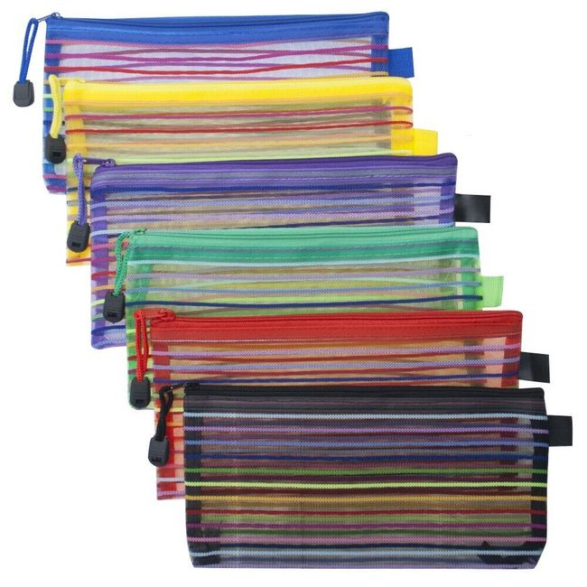 6PCS A6 Zippered Mesh Pouches Document Folders Travel Cosmetic Tool Storage Bags