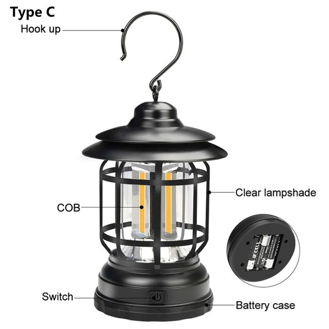 LED Outdoor Retro Portable Lamp Camping Lantern Kerosene Dynamic Flame  Light Battery Powered Tent Lights Garden Decoration Lamps