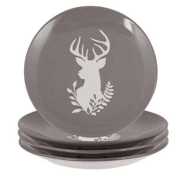 4 Piece Dinner Set Grey Reindeer Dining Crockery Side Plate Set