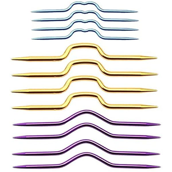 12Pcs Knitting Cable Needle Twist Curved Crooked Needle Hand Knit Needles Mixed Color Aluminum Yarn Stitch Holders Cable Knitting Needles for Sweater Knitting Tool