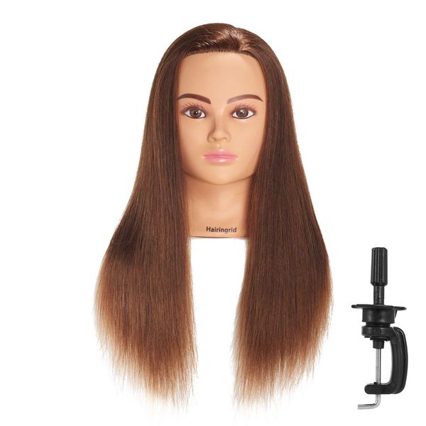 Hairingrid Mannequin Head 24"-26"100% Human Hair Hairdresser Cosmetology Mannequin Manikin Training Head Hair and Free Clamp Holder (R71906LB0418H)